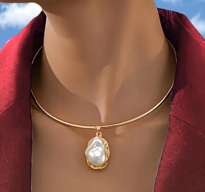 Популярный, простой темпераментный ретро-воротник позолоченный особой формы барочный набор с имитацией жемчуга