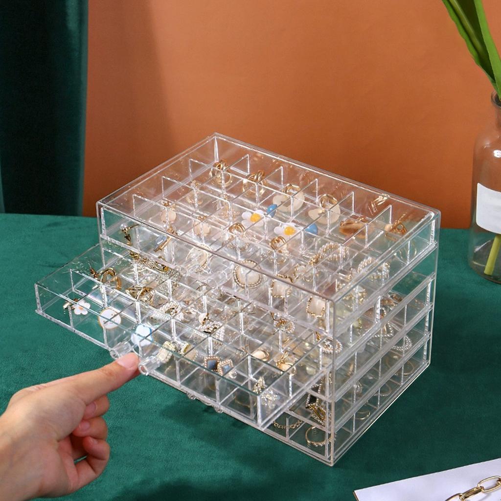 1pc Jewelry drawer storage box, transparent display box, earring, ring, necklace organizing container with compartments