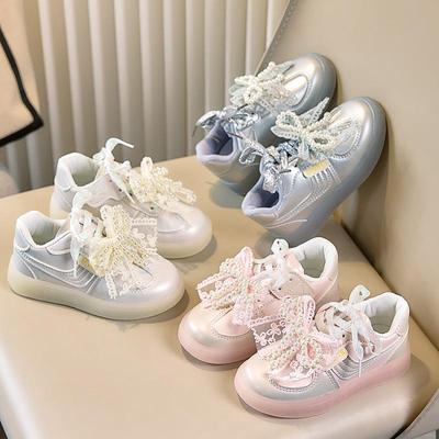 Korean Style Girls' Soft Sole Luxury Lace-up Fluorescent Board Shoes for Daily Outings.