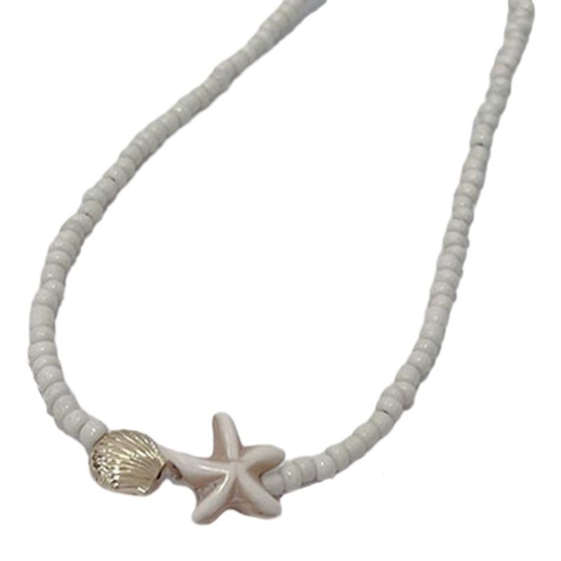 

Beaded Neckchain Beachy Chic Shells & Starfish Bead Strand Necklace for Women Girls Fashion Jewelry Accessory Gift