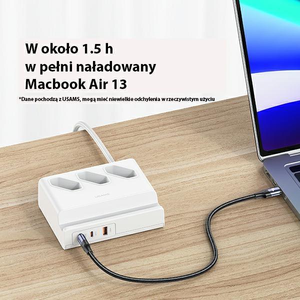 Usams Listwa Zasilająca 65W Super Sifast Charging Usb Extension Socket Eu Biały/White Cc160Tc01 (Us-Cc160)