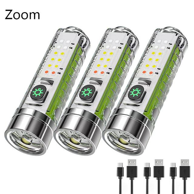 Powerful LED Fluorescence Flashlight Type-C Rechargeable Waterproof Zoom Torch Outdoor Multifunction Portable Camping Lantern