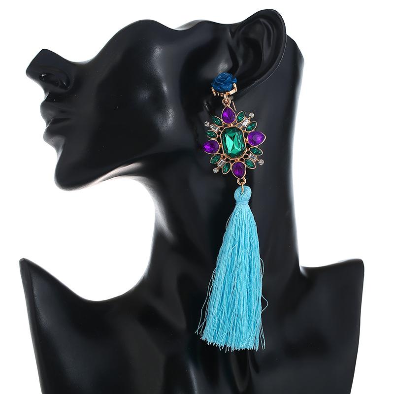 Women Retro Tassel Flower Earrings Elegant Exquisite Vintage Long Earring