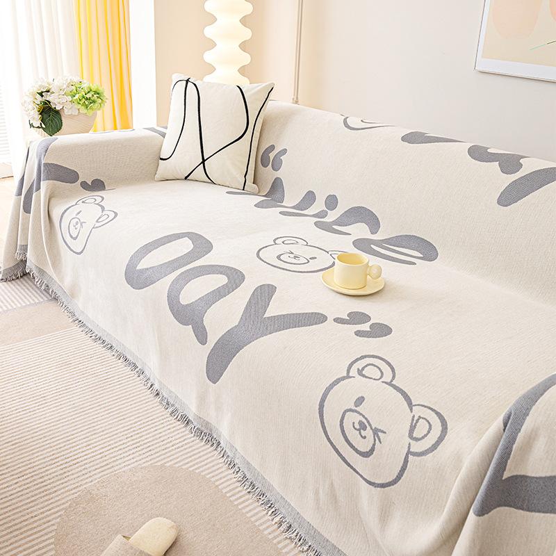 INS Simple Cartoon Sofa Towel Chenille Anti-Scratching Sofa Cover Cloth Four Seasons Universal Sofa Cover Cover Sofa Cover