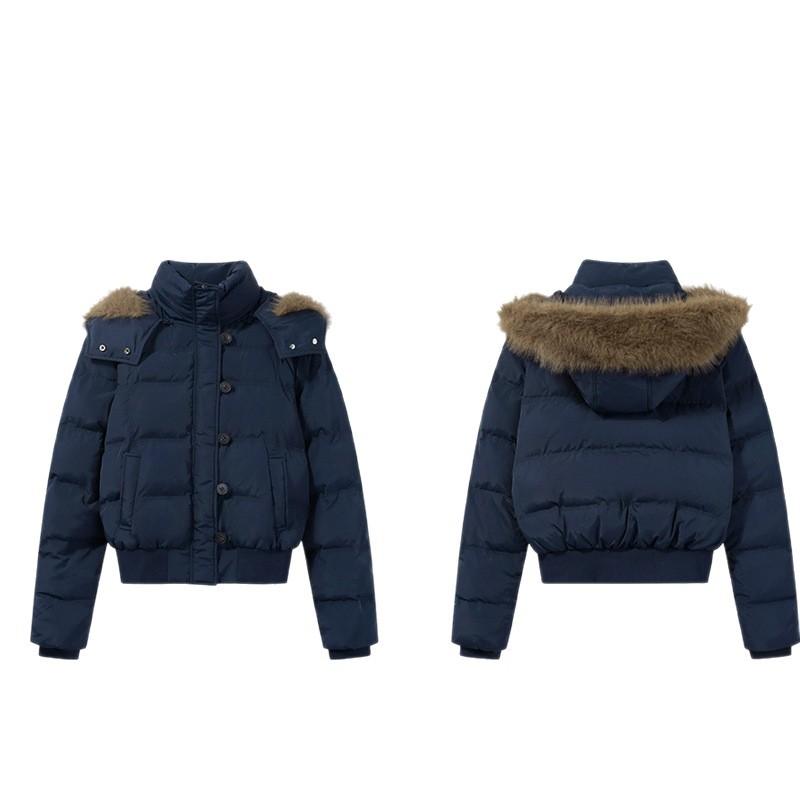 Autumn Winter Women's Fur Hooded Jacket Women Outerwear Thick Down Cotton Padded Slim Short Parkas Female Cropped Puffer Bubble Coat