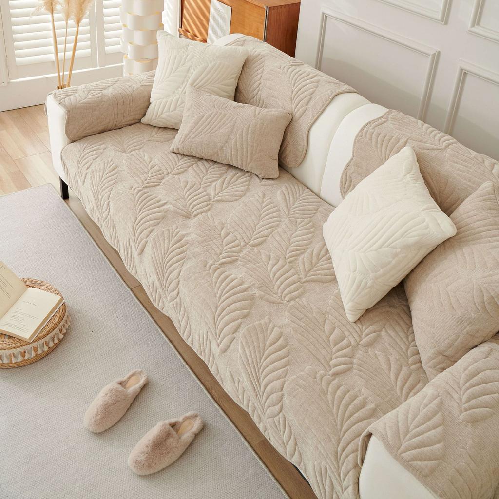 Kremowy Styl Nordycka Poduszka na Sofę Uniwersalna na Cztery Pory Roku Antypoślizgowa Prosta Poduszka Pokrowiec na Sofę z Chenille Pokrowiec Ręcznikowy