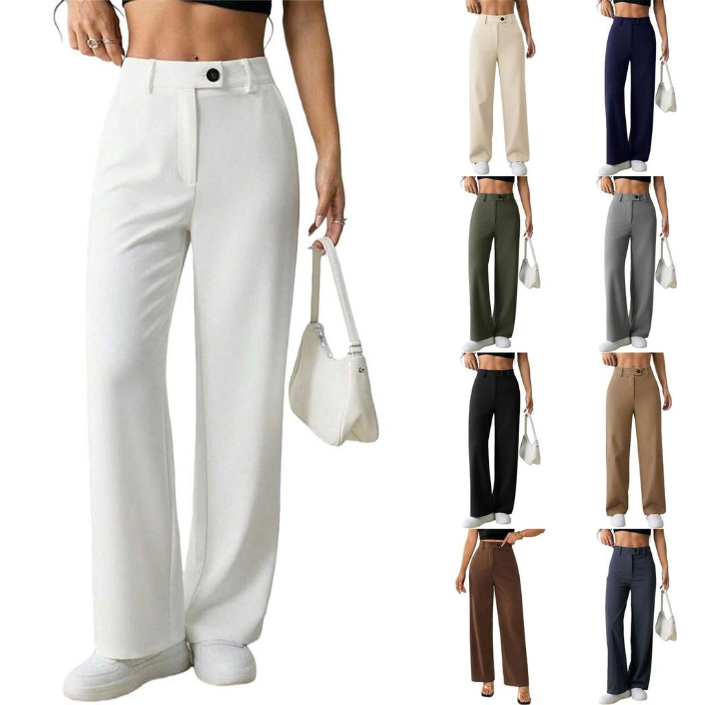 Women's High Waist Straight Leg Pants, Comfortable Casual Trousers for Everyday Wear