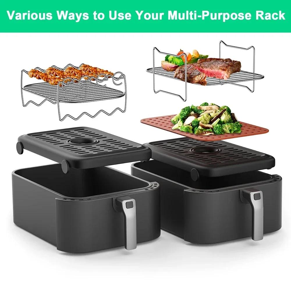 Griglia Friggitrice ad Aria per Cucina con Spiedini per Barbecue per Friggitrici ad Aria a Doppio Cestello Forno Microonde Cottura al Forno