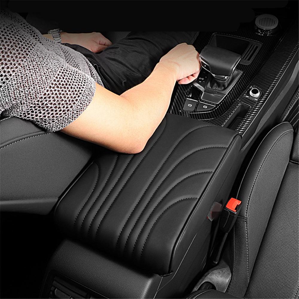 1x Black PU Leather Car Armrest Cushion Cover Memory Foam Center Console Box Pad
