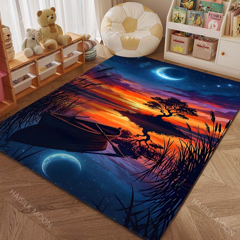 1PC Moonlit lake island scenery Pattern Rug Carpets for Bedroom Living Room Sofa Mat Creative Door Mat Cloakroom Home Decor