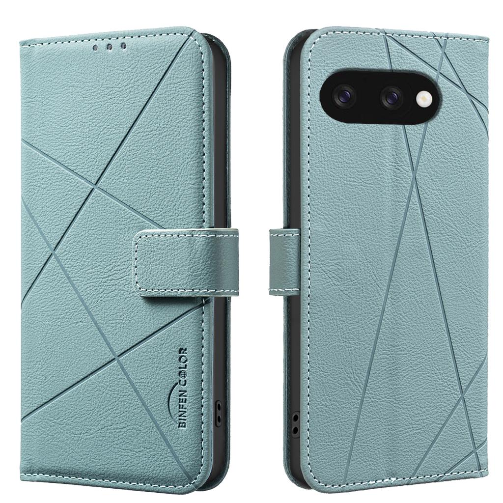 For Google Pixel 9a Case BINFEN COLOR BF35 Geometry Imprinted Leather Phone Cover RFID Blocking Wallet Stand