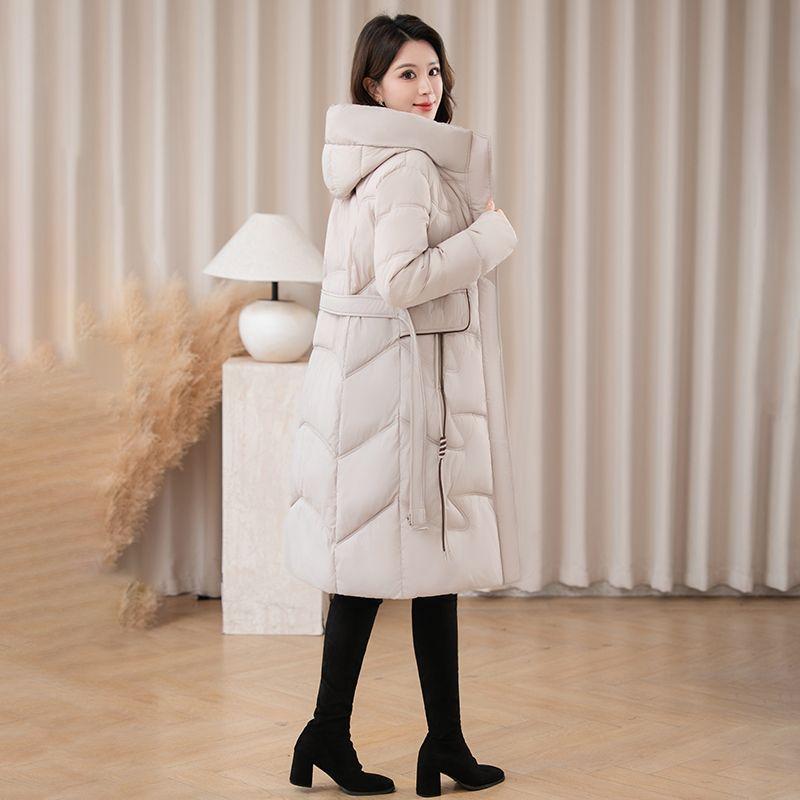 

Зимнее женское длинное пуховое пальто Теплая утолщенная куртка Приталенный силуэт Ветрозащитная Модная верхняя одежда Повседневная XXL