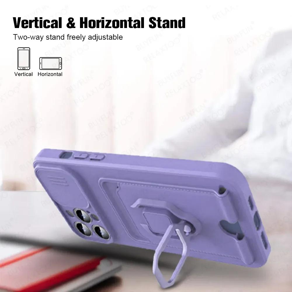Sliding Camera Protection Case for Iphone 15 Plus 14 13 Pro Max 12 11 Pro Xr Xs Max X Vehicle Magnetic Bracket Card Wallet Shell