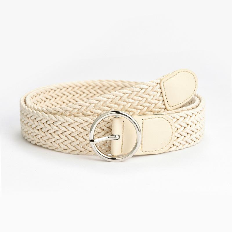 Women'S Belt Round Buckle Simple Japanese Buckle Decorative Multi-Colored Wax Rope Woven Casual Pants Jeans Belt Women