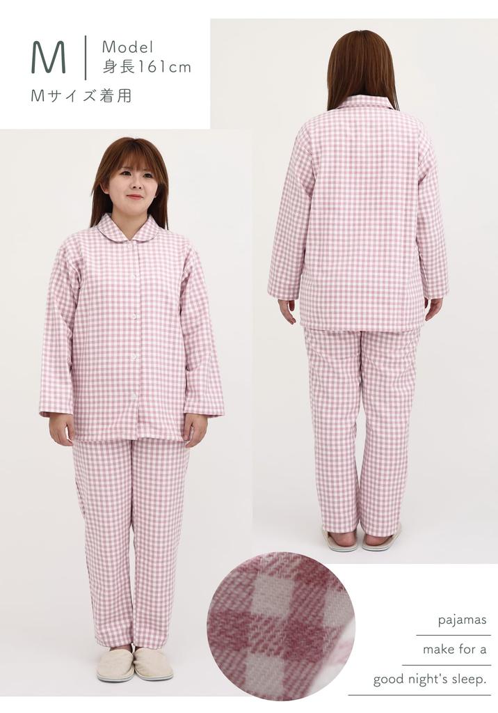 Kaitak Made In Japan by Japanese Cotton Blanket Shirt Long Check L Pink Check Family Craftsmen, Women's Pajamas, Sleeve, 100% Cotton, Pattern,