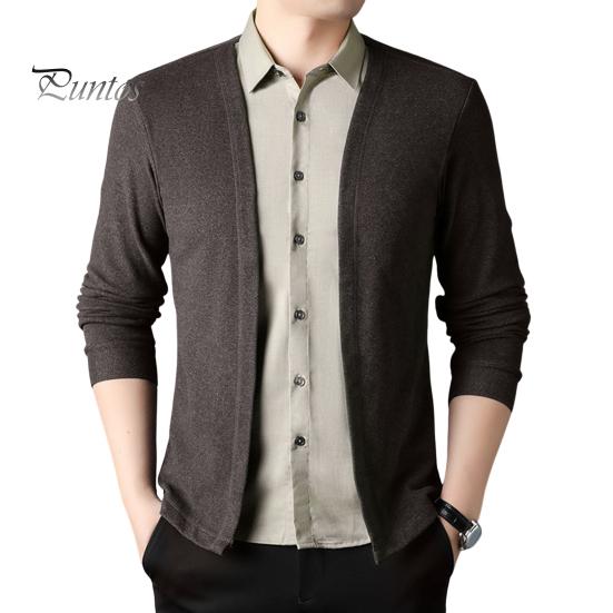 

Мужская рубашка, имитация двухкомпонентного кардигана с отложным воротником, однобортная модель с длинными рукавами, подходящая по цвету, трикотажный официальный деловой стиль, топ M