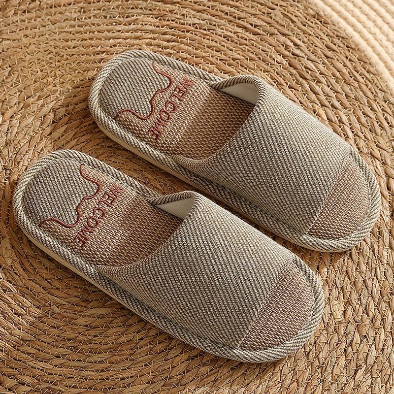 Home Linen Slippers for Women, Cute Bear Design, Summer, Anti-slip and Breathable, Men's Indoor Household Floor Slippers