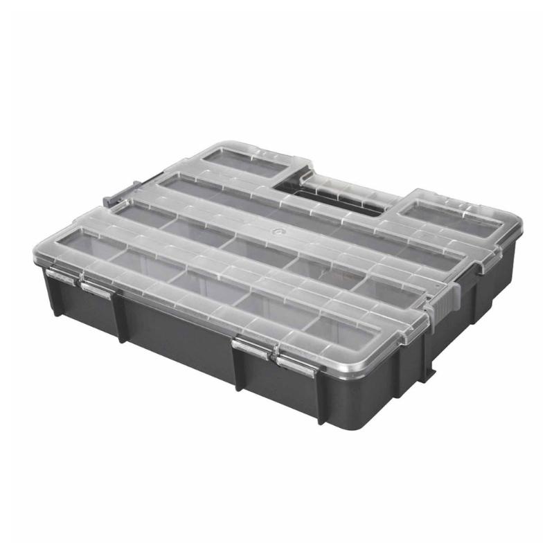 

Portable Storage Organizer with Double Secure Lock Removable Bin Compartment Multipurpose Hardware Tool Box Storage 1