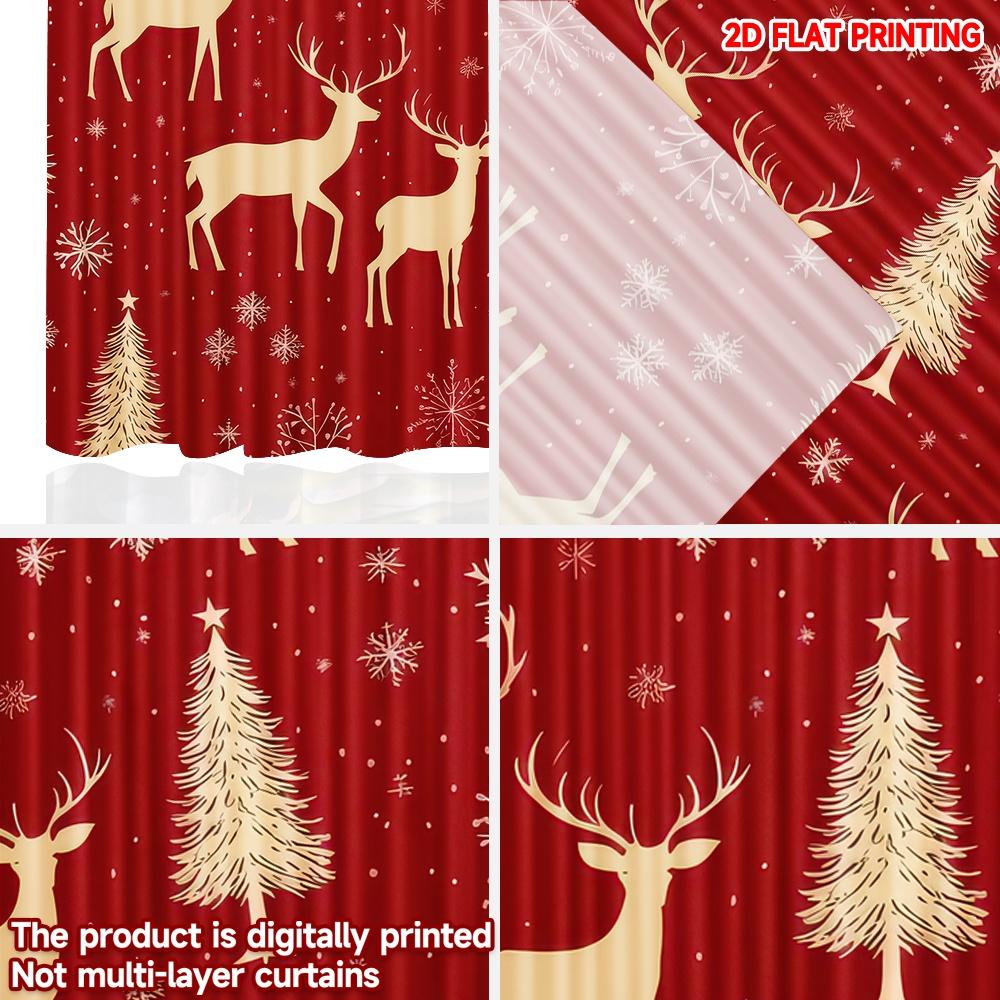 Flat Printing Happy Christmas Party Curtains Reindeer Snowflakes Digital Printed Polyester Drapes Durable Curtain Set Of 2 Made Washable