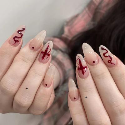 24 Stück Neue Mandel A-Typ Element Kreuz Schlangenmuster Einfarbig 24 Stück Nagelkunst Tragbare Nägel