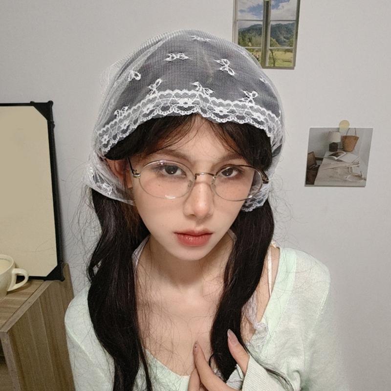 Stylish Lace Headwrap Triangular Hair Scarf Elegant Bandanas Headscarf for Women Music Festival Photo Head Accessories