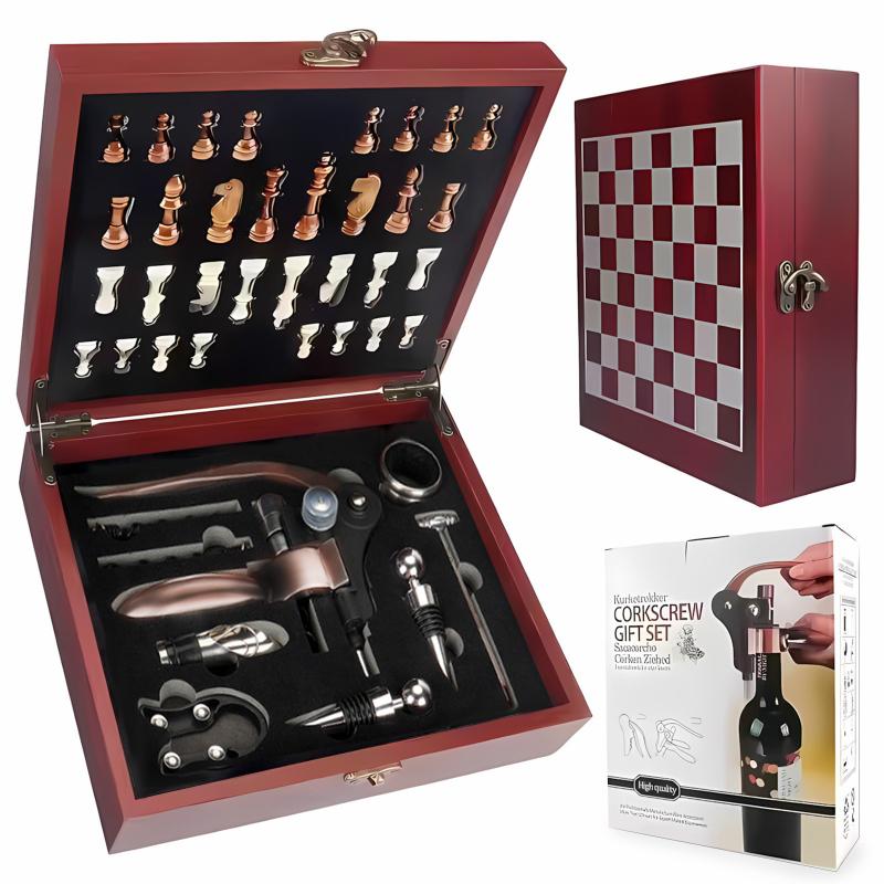 Novelty Bunny Wine Opener Multifunctional Red Wine Corkscrew Set Rabbit Head Bottle Opener Chess Board Gift Box Set Bar Tools