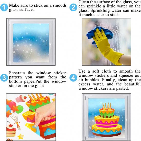 Whaline 6 Sheets Happy Birthday Window Clings Colorful Birthday Cake Balloon Banner Double-Sided Window Stickers for Boys Girls Anniversary Party