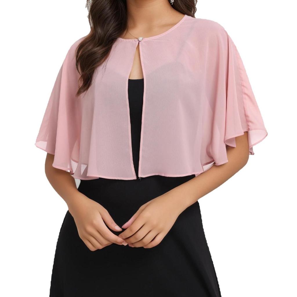 Women's Elegant Chiffon Evening Shawl - Short Cape Jacket for Weddings and Outdoor Events