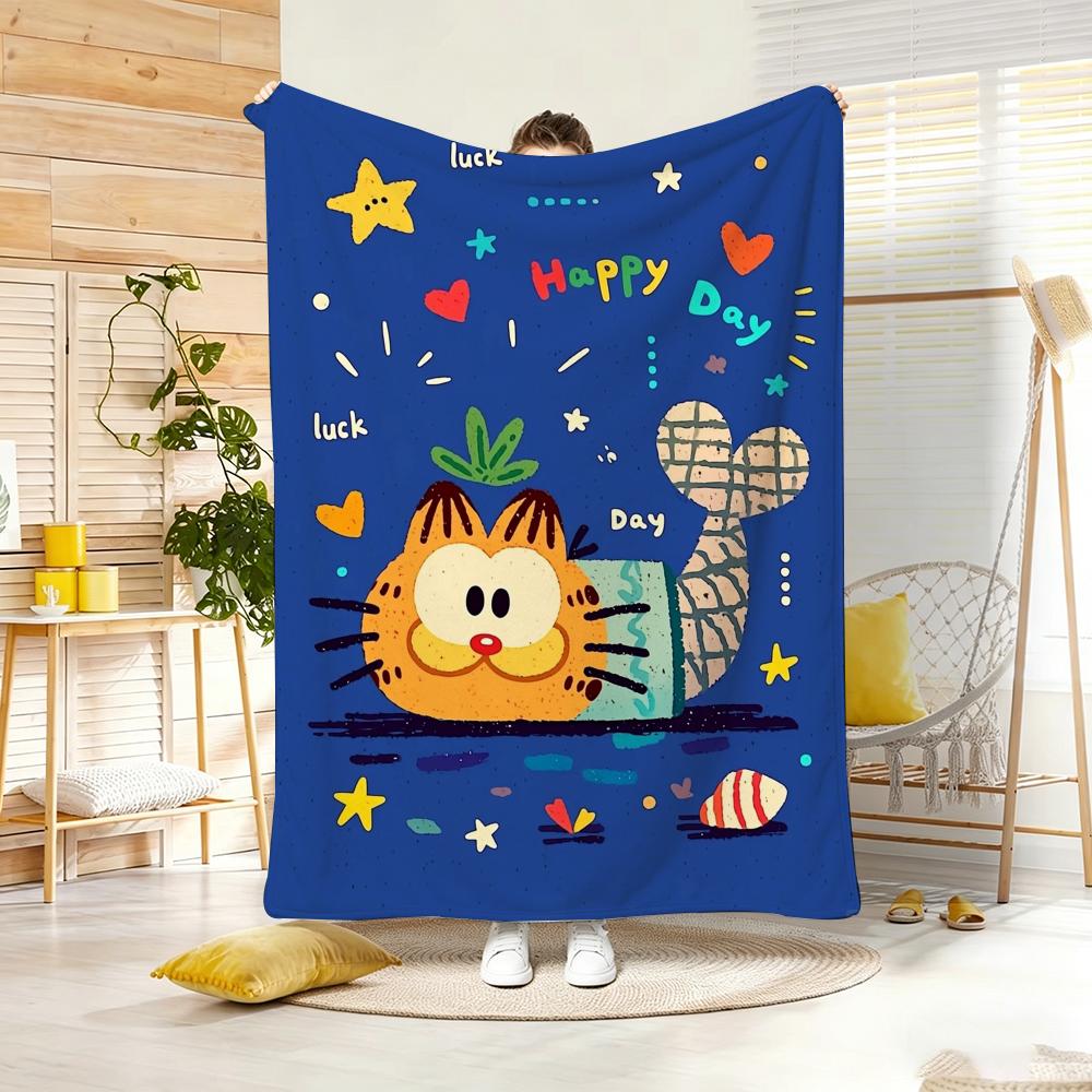 Painting Cute Cat And Fish Throw Lightweight g Flannel Blanket Soft Skinfriendly for Summer Cooling