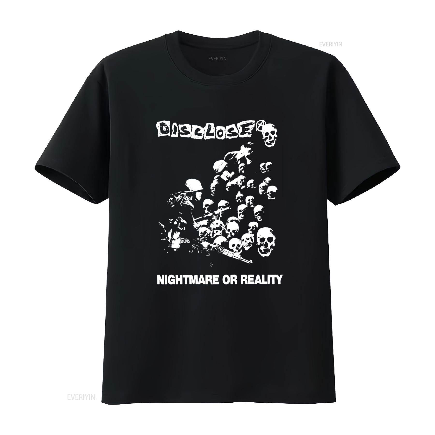 

DISCLOSE Nightmare or Reality T Shirt for Men HARDCORE ROCK PUNK Style Print vintage Washed designer clothes Comfortable 4XL