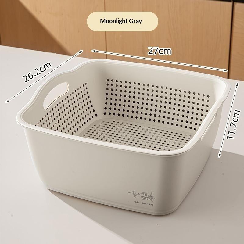 Food Grade Plastic Dual Layer Drain Basket Fine Drain Holes Kitchen Colander Set For Washing Fruits& Vegetables