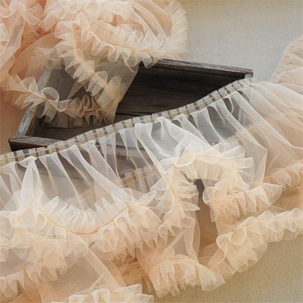 Multicolor Fringed Mesh Ribbon 15X90cm Size Ruffle Trim Pleated Fold Tulle  DIY Sewing Crafting