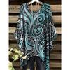 Bohemian Chic Oversize Modne Etniczne Wzory Nieregularny Dół Dekolt Okrągły Ubrania Moda Damskie Ubrania Wszechstronne Ubrania Damskie