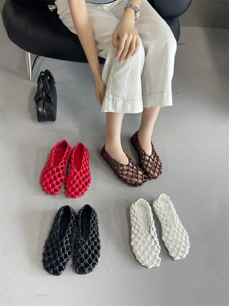 IPPEUM Women Mesh Balet Flats 2025 New Round Toe Red PU Leather Ballerina Shoes