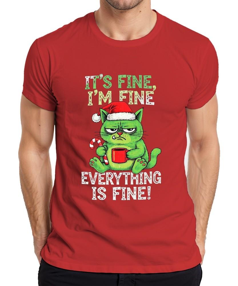 Its Fine Im Fine Everything Is Fine Grumpy Cat Funny Christmas Unisexs Tshi
