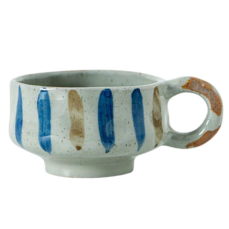 Rough Pottery Handmade Coffee Cups Hand-Painted Retro Graffiti Design Blue синий