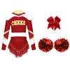 Dívčí cheerleadingová sada Odhalená ramena Dlouhý rukáv Zadní výstřih Klíčová dírka Barevný blok Potisk písmen Zkrácený top Kamínky Sukně Mašle Čelenka Pompony