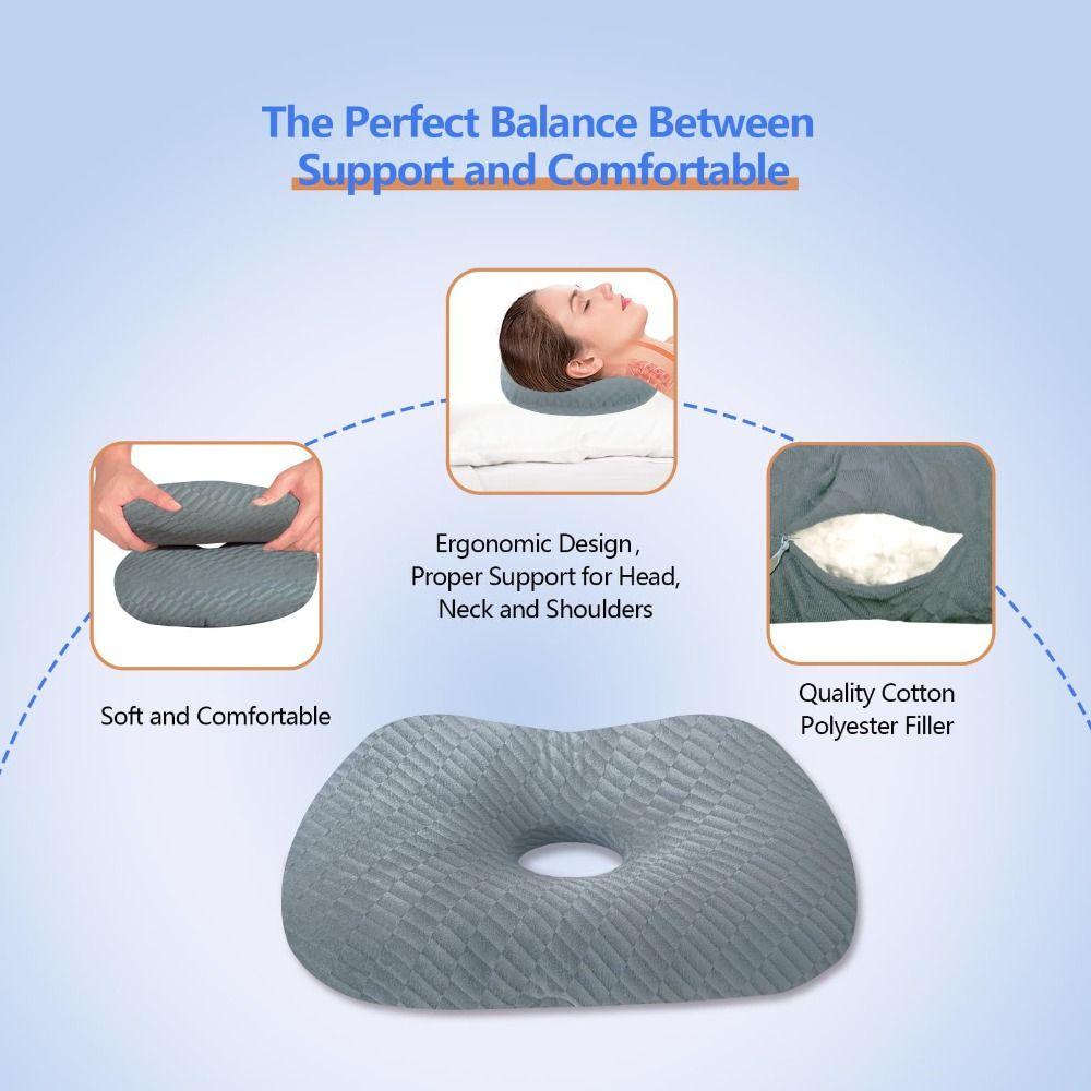 Ergonomic Curved Side Sleeping Pillow Cotton Filling Pillow with Ear Hole  for Ear Pain Relief