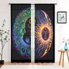 2 Pieces, Semi Transparent Curtains with Sun and Moon Patterns - Easy To Hang - Used for Living Room, Bedroom, Home Decoration