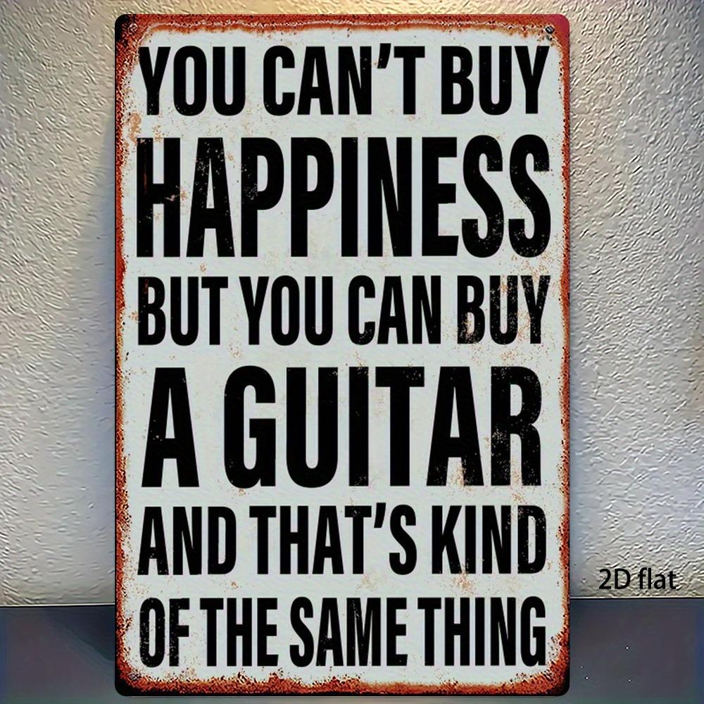 Vintage Metal Guitar & Happiness Poster Wall Art, 8x12 Inch Laser-Cut Decor for Living Room/Office, Humorous Iron Gift for Music