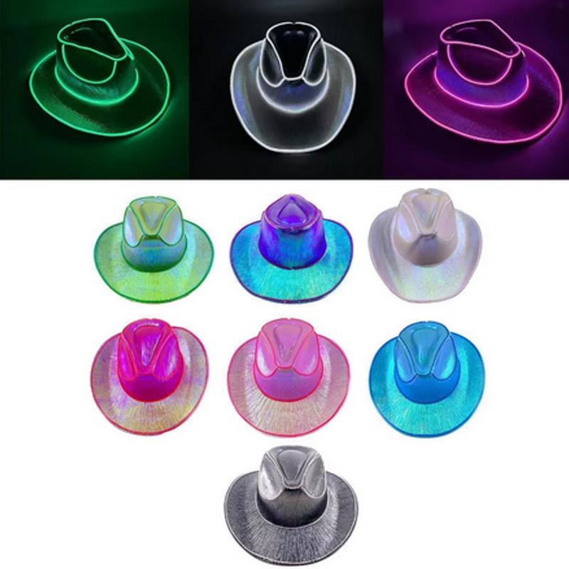 Iridescent LED Light-Up Cowboy Hat for Cosplay & Halloween