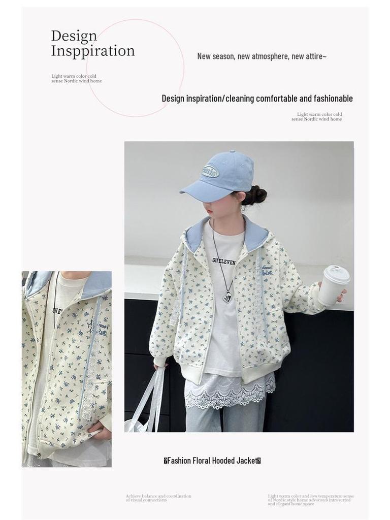 2025 Mädchen Floraler Kapuzen-Cardigan Sweatshirt – Herbstmode