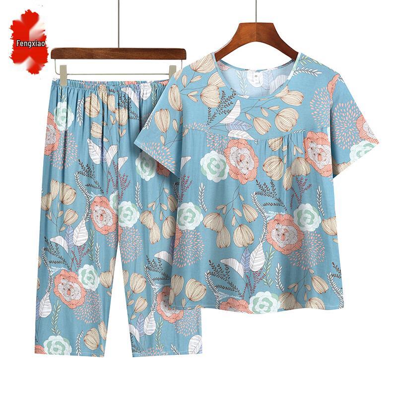 

Elderly Women s Summer Cotton Short Sleeve Two-Piece Set 2XL