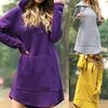 Plus Size Women Casual Long Sleeve Pocket Drawstring Loose Hoodie Mini Dress