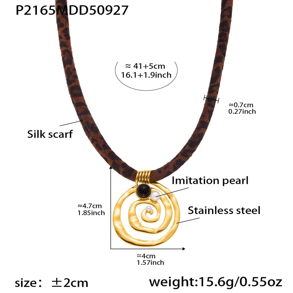 Trendy Leopard Print Fabric Lanyard Charm Necklaces 18k Gold Plated Stainless Steel Pendant Necklace Statement Jewelry For Women