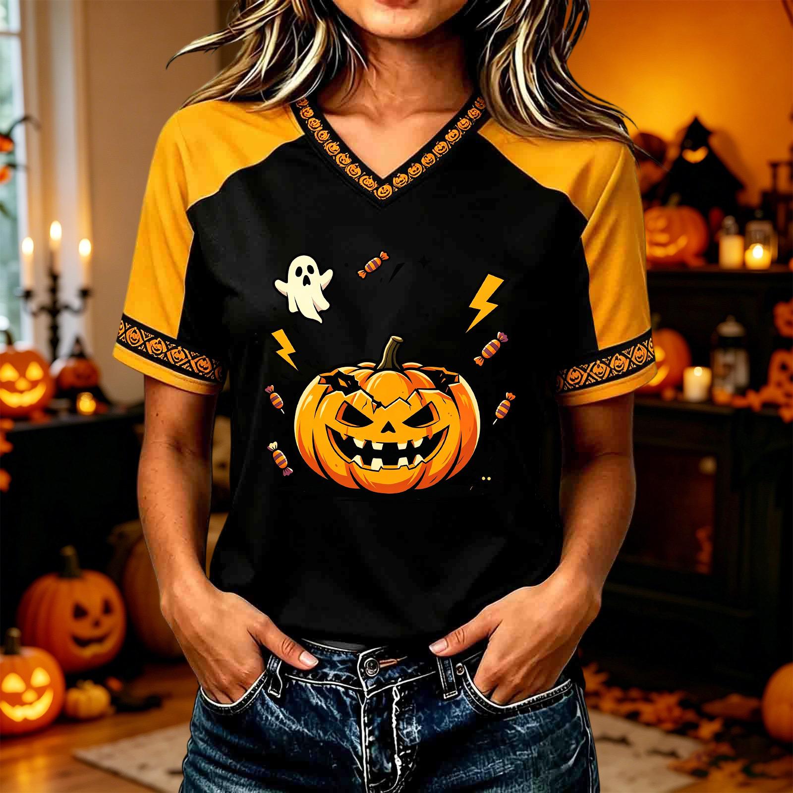 Women s Casual Short Sleeve Halloween Print T-Shirt for Everyday Festive Wear XL