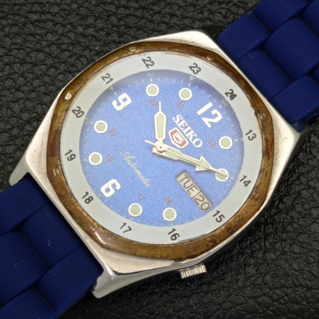 USED VINTAGE SEIKO 5 AUTOMATIC 7009A JAPAN MENS BLUE COLOR DIAL WATCH A433638-2 R118-a433638