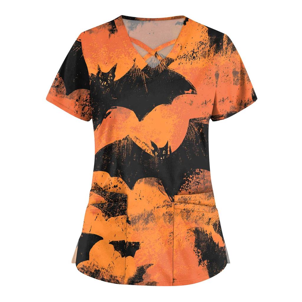 Dámská móda Overaly s výstřihem do V a krátkým rukávem Top s potiskem Halloweenu Oblečení