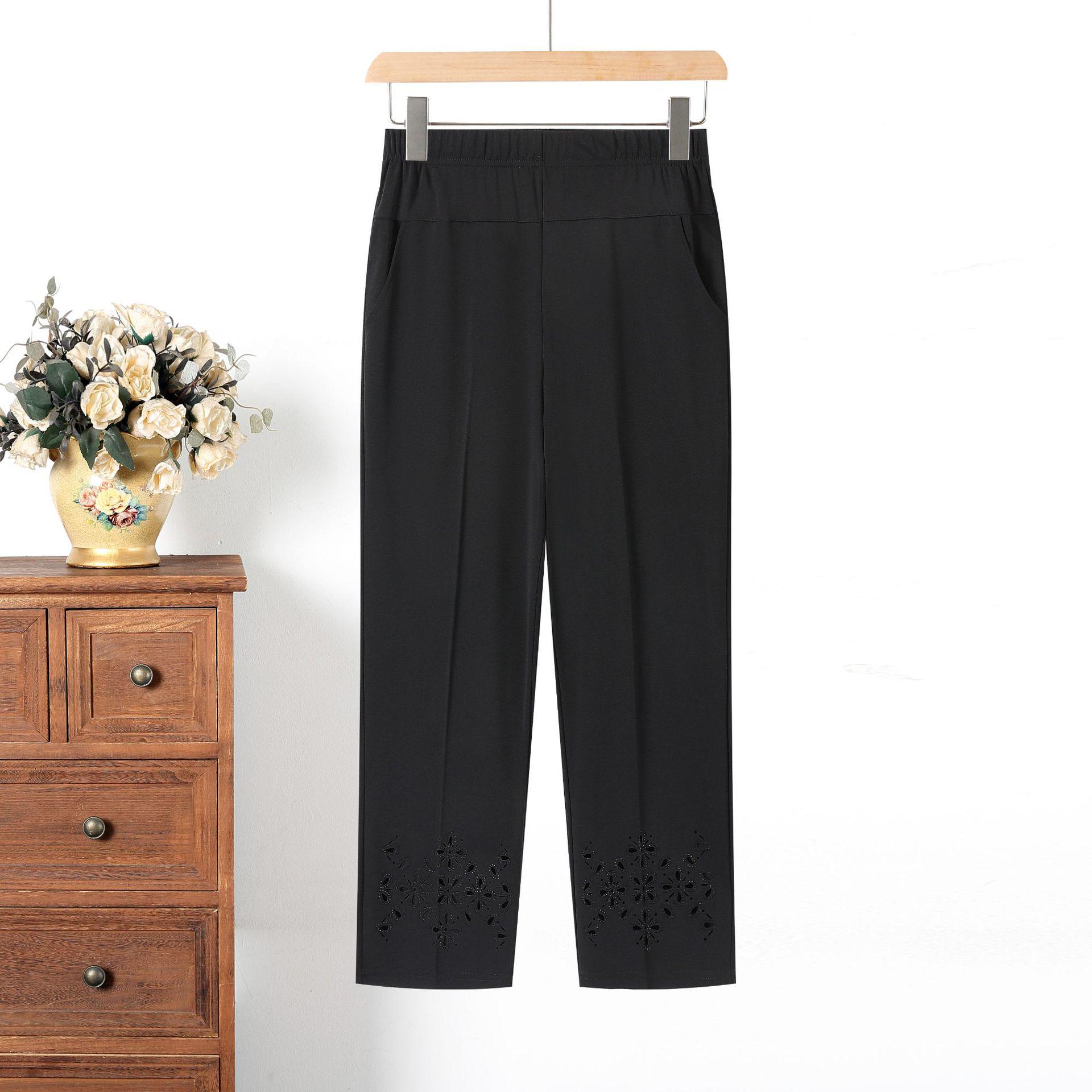 

Summer Ice Silk Nine-Point Pants for Middle-Aged and Elderly Women - Loose, Straight-Leg, Casual Wear 6XL чёрный