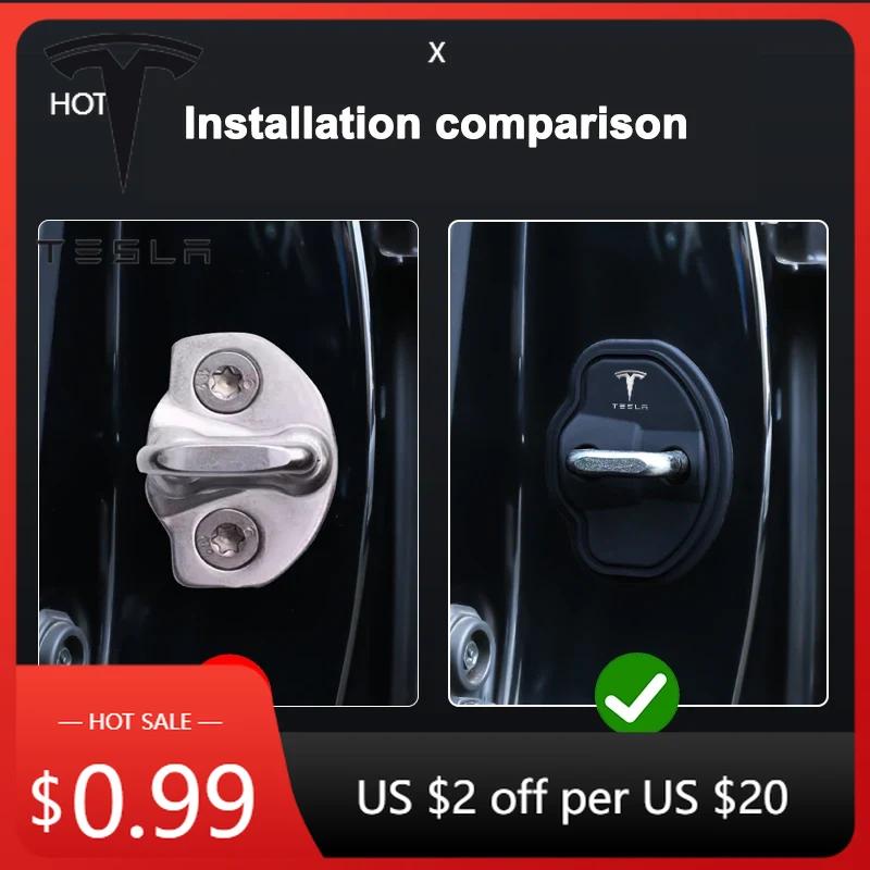 Car Sticker Tesla Car Silicone Door Lock Protective Covers Door Lock Buckles Sticker for Tesla Model Y 3 2017-2023/MODEL3 Highla